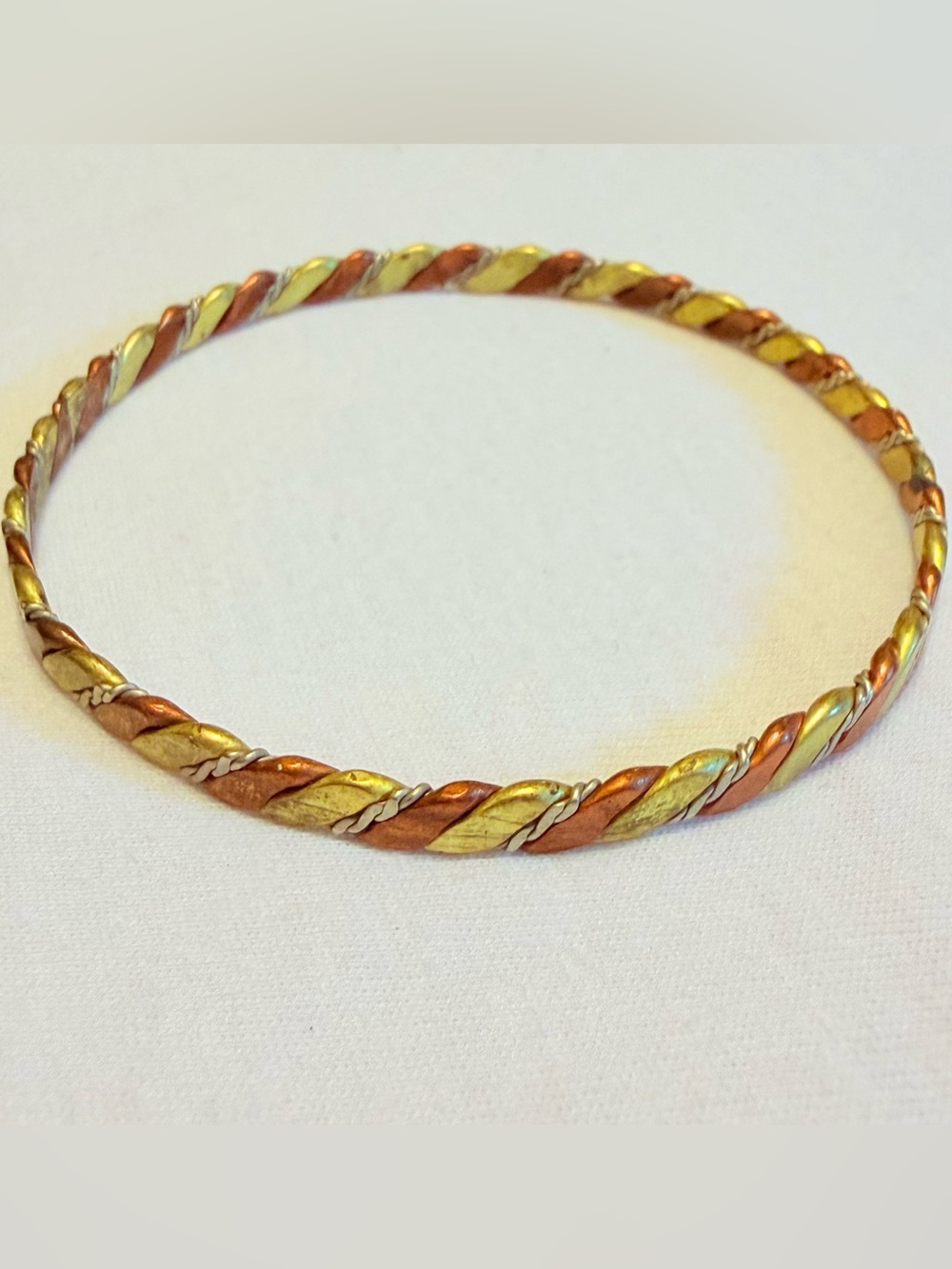 Vintage Tri Tone Twisted Rope Bangle Bracelet Copper Gold Silver Tone J029